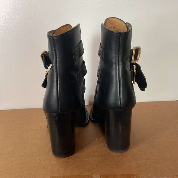 Topshop Black Leather Ankle Boots with Gold Buckles - Picture 3 of 4